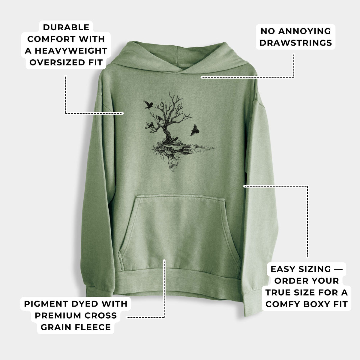 Twisted Tree with Ravens  - Urban Heavyweight Hoodie