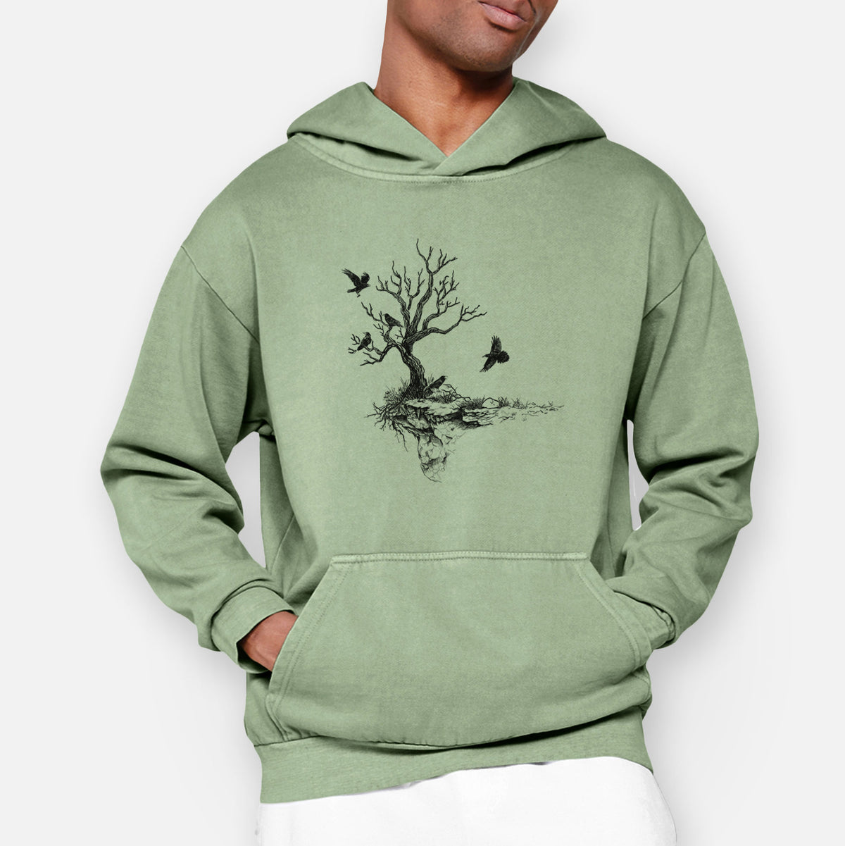 Twisted Tree with Ravens  - Urban Heavyweight Hoodie