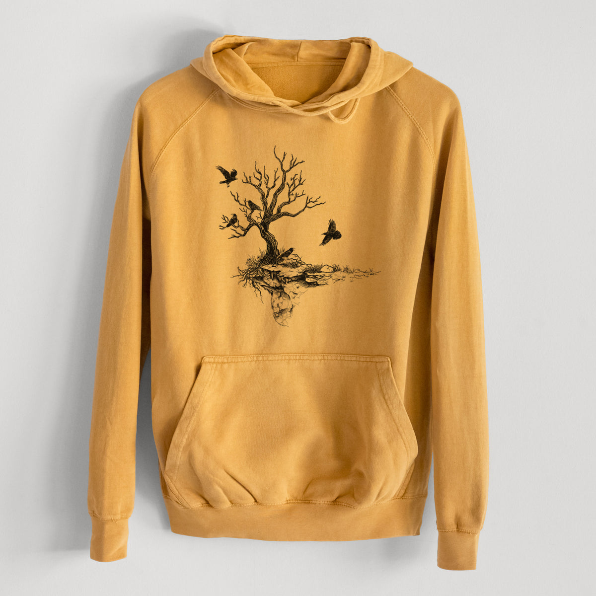 Twisted Tree with Ravens  - Mid-Weight Unisex Vintage 100% Cotton Hoodie