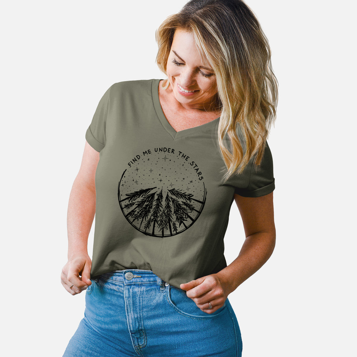 Find Me Under the Stars - Women&#39;s Lightweight Relaxed Fit 100% Cotton V-neck