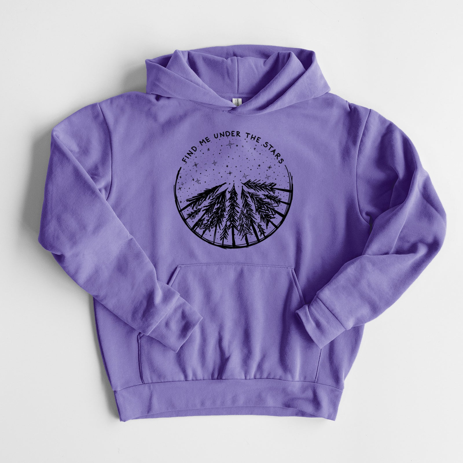 Find Me Under the Stars - Statement Midweight Hoodie in Violet, laid flat, showing the oversized boxy fit and front kangaroo pocket.