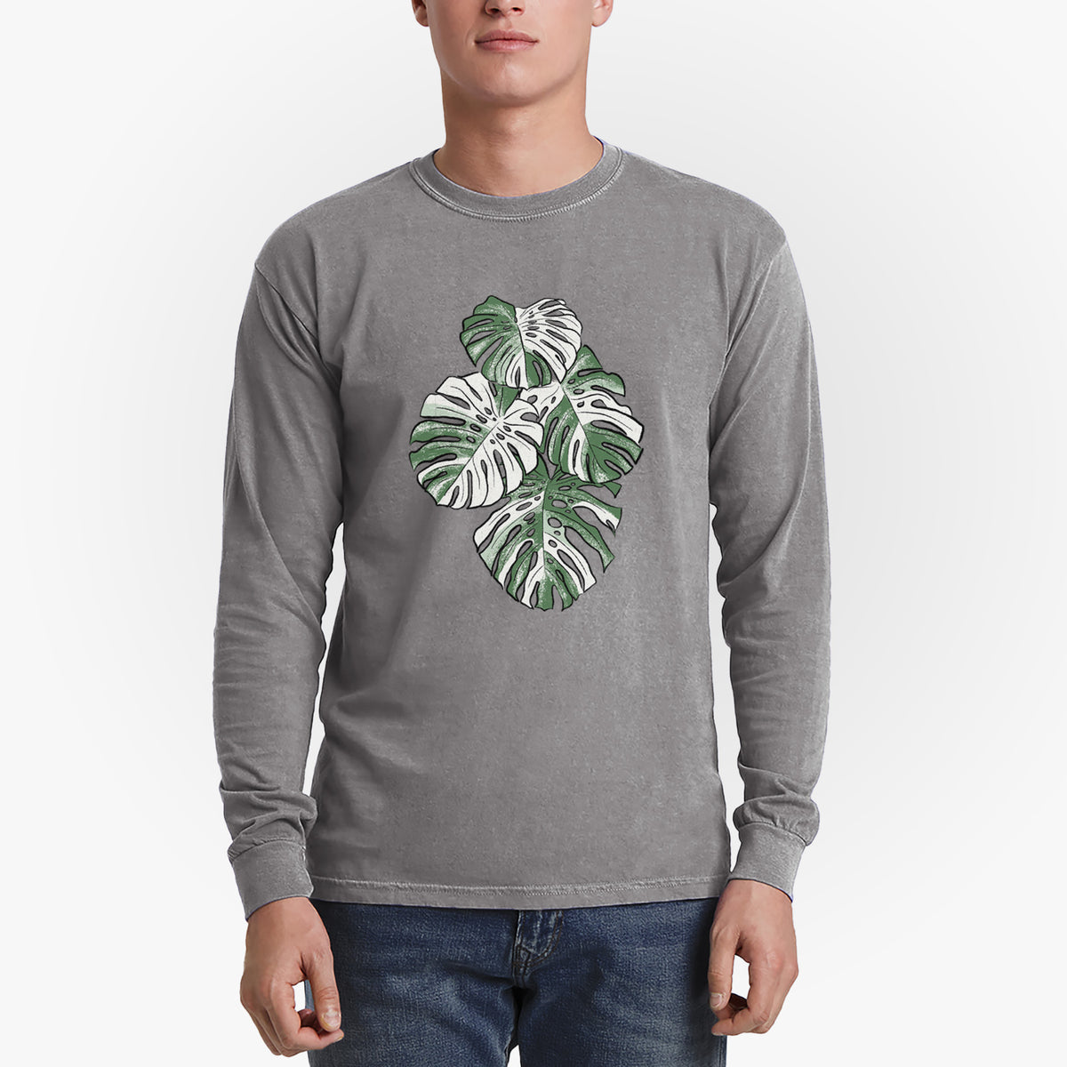 Variegated Monstera - Men&#39;s Heavyweight 100% Cotton Long Sleeve