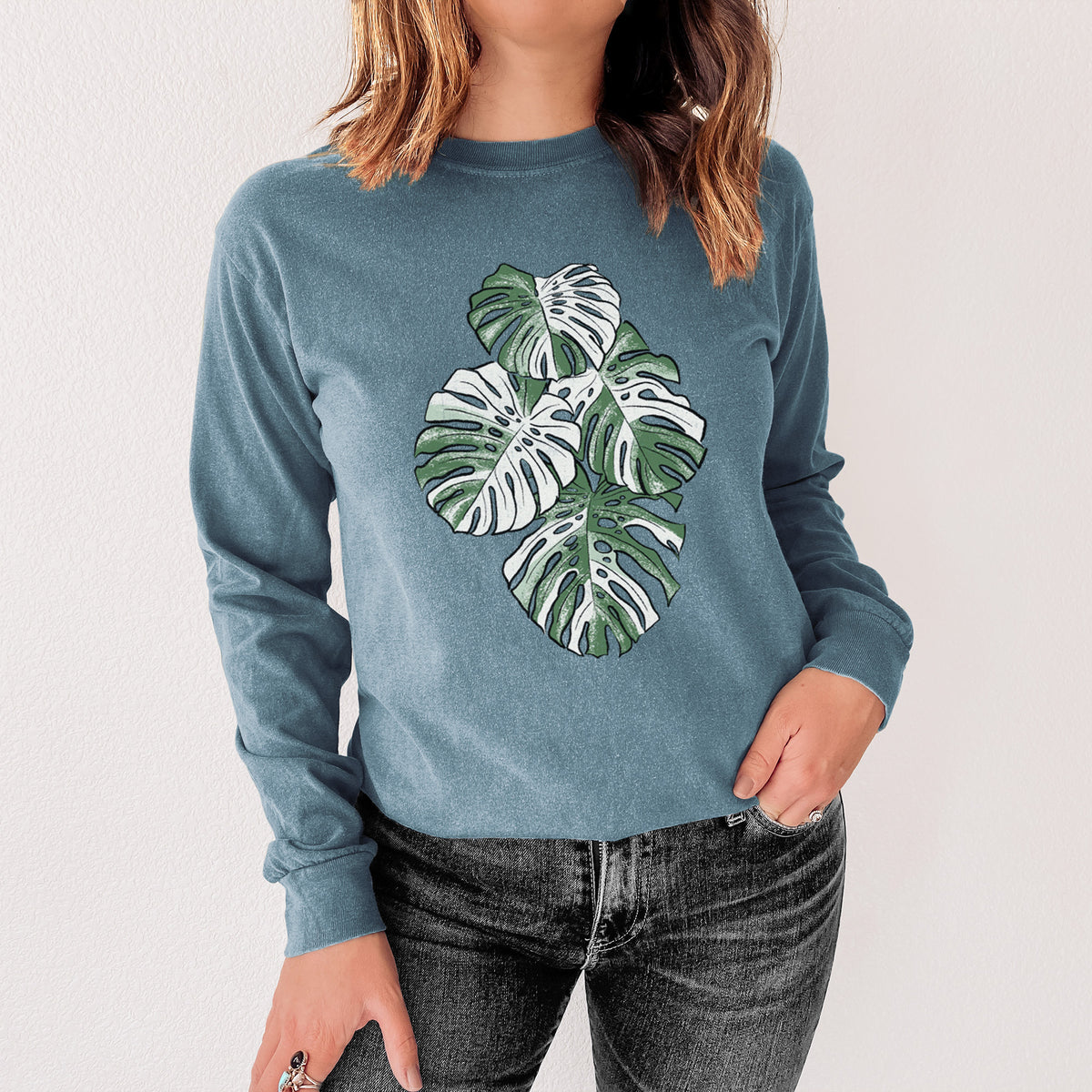 Variegated Monstera - Men&#39;s Heavyweight 100% Cotton Long Sleeve