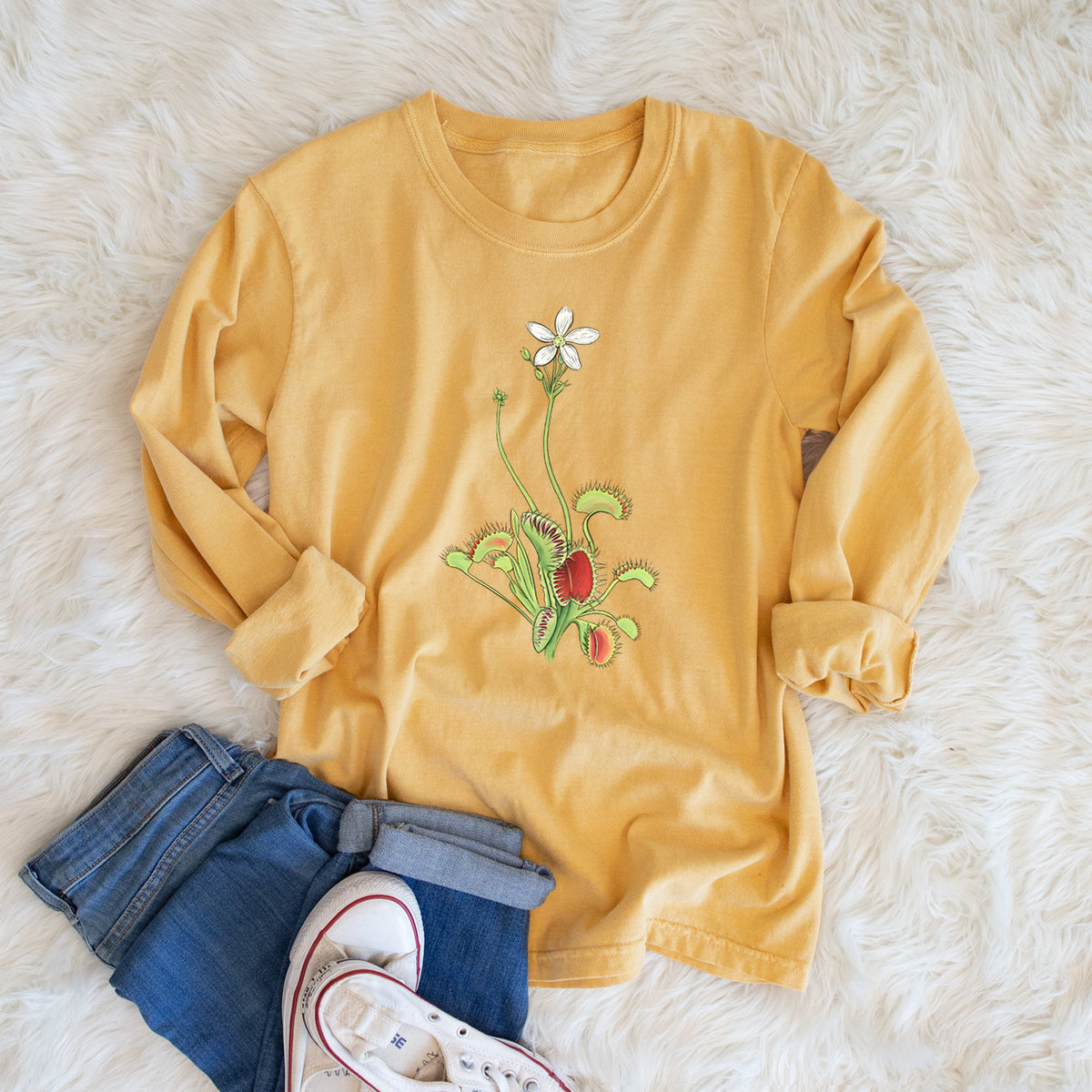 Colorful Carnivorous Venus Fly Trap - Men&#39;s Heavyweight 100% Cotton Long Sleeve