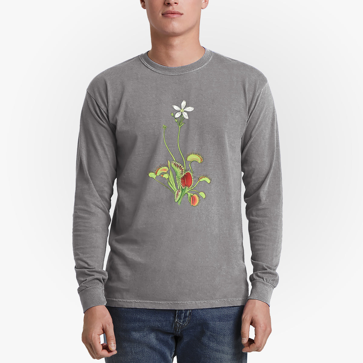 Colorful Carnivorous Venus Fly Trap - Men&#39;s Heavyweight 100% Cotton Long Sleeve