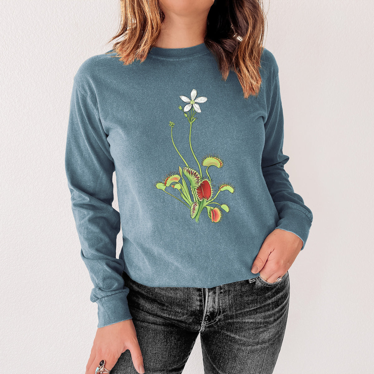 Colorful Carnivorous Venus Fly Trap - Men&#39;s Heavyweight 100% Cotton Long Sleeve