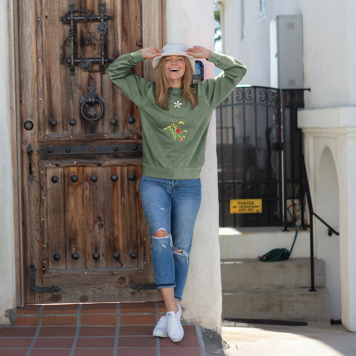 Colorful Carnivorous Venus Fly Trap - Unisex Pigment Dyed Crew Sweatshirt