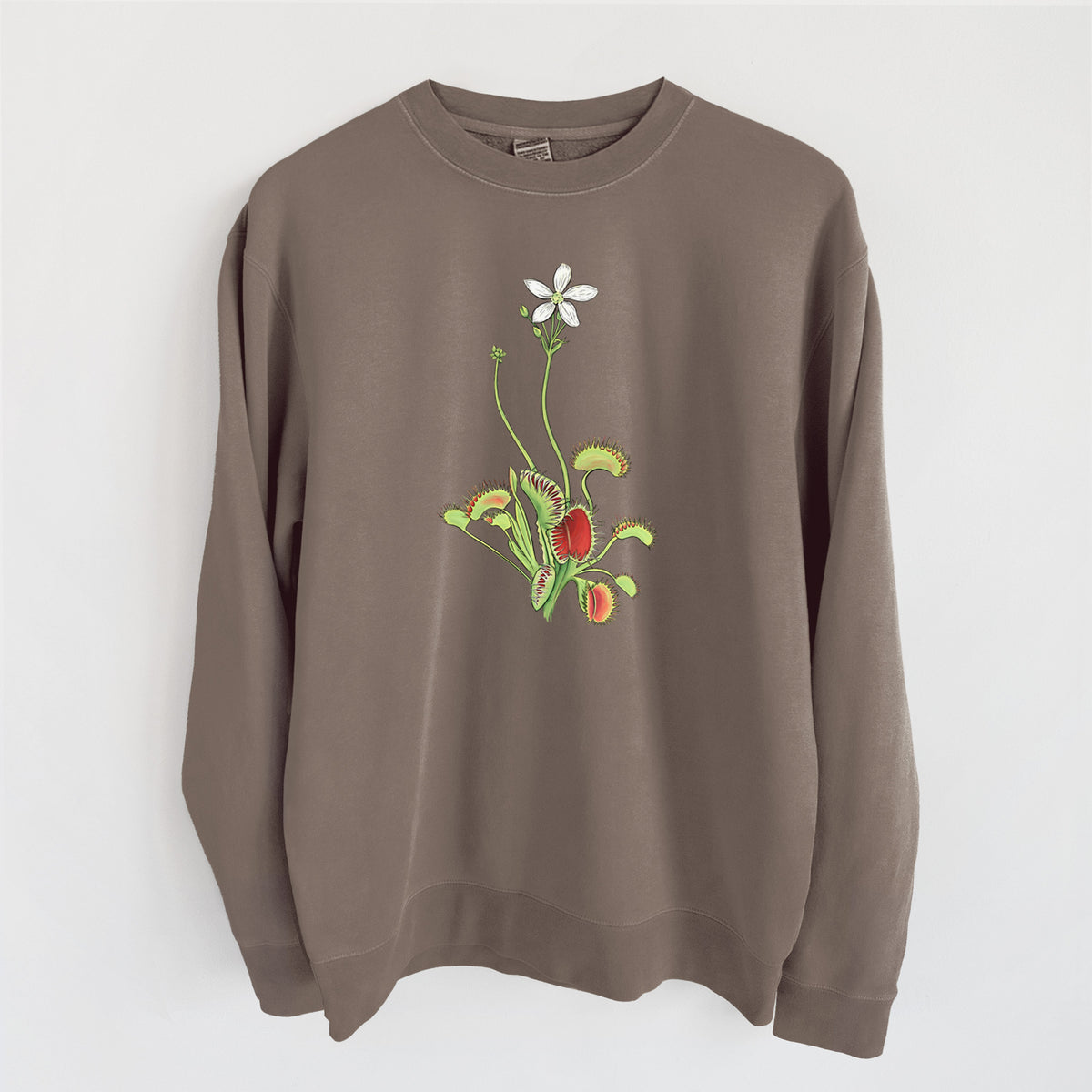 Colorful Carnivorous Venus Fly Trap - Unisex Pigment Dyed Crew Sweatshirt in Espresso