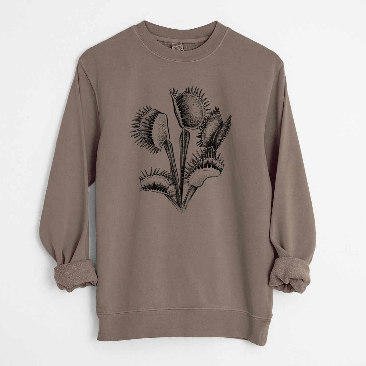 Venus Fly Trap - Dionaea muscipula - Unisex Pigment Dyed Crew Sweatshirt in Espresso Brown Color