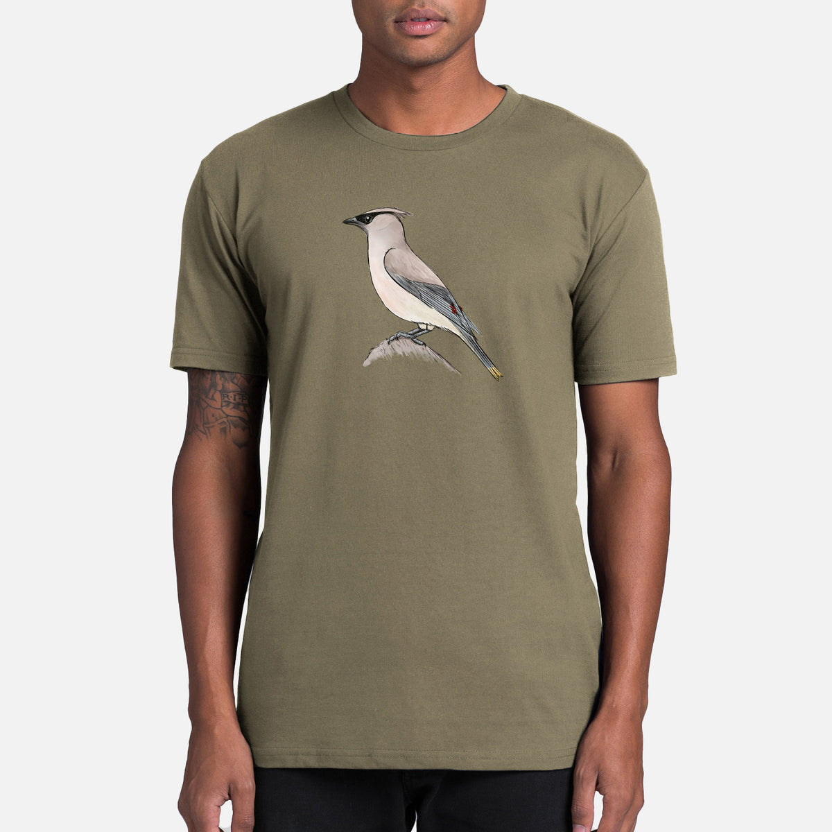 Vibrant Cedar Waxwing - Bombycilla cedrorum - Mens Everyday Staple Tee