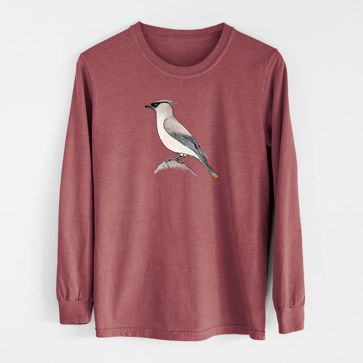 Vibrant Cedar Waxwing - Bombycilla cedrorum - Unisex Comfort Colors 100% Cotton Long Sleeve