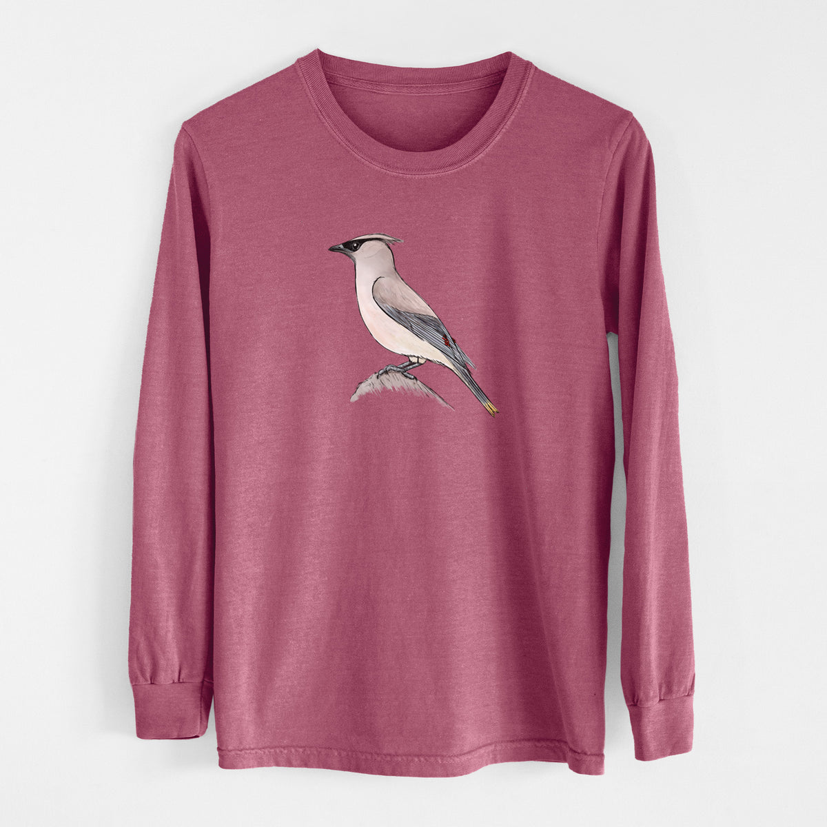 Vibrant Cedar Waxwing - Bombycilla cedrorum - Men&#39;s Heavyweight 100% Cotton Long Sleeve