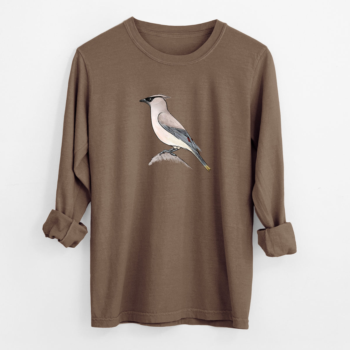 Vibrant Cedar Waxwing - Bombycilla cedrorum - Unisex Comfort Colors 100% Cotton Long Sleeve
