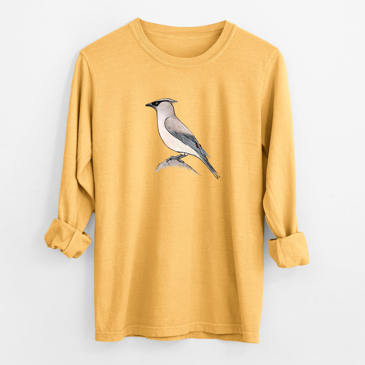 Vibrant Cedar Waxwing - Bombycilla cedrorum - Unisex Comfort Colors 100% Cotton Long Sleeve