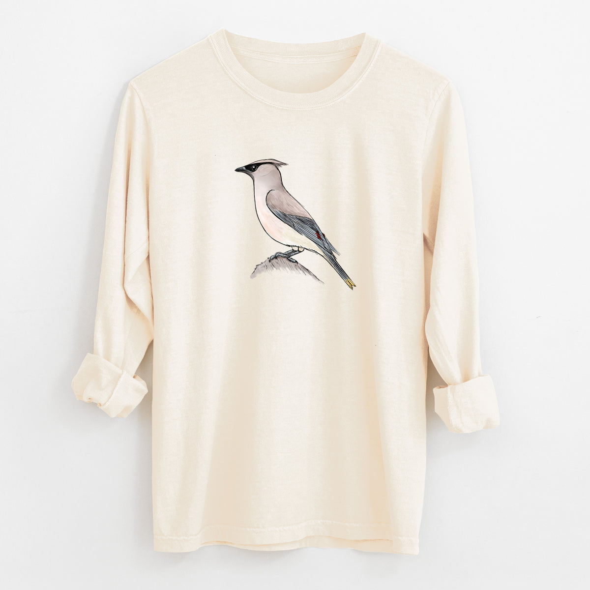 Vibrant Cedar Waxwing - Bombycilla cedrorum - Unisex Comfort Colors 100% Cotton Long Sleeve