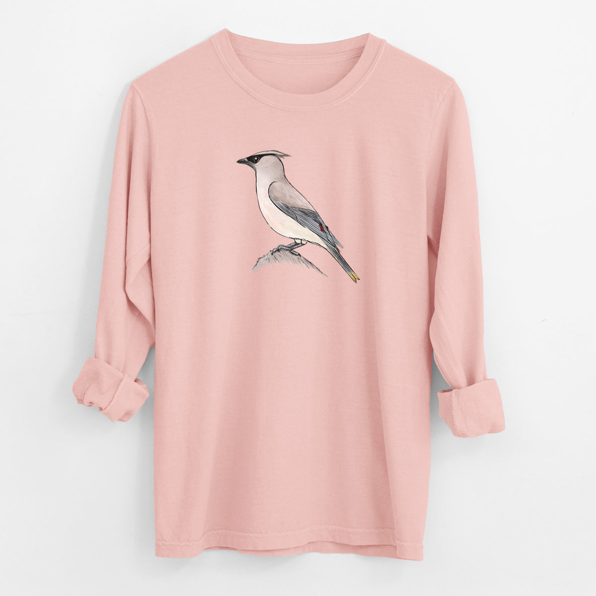 Vibrant Cedar Waxwing - Bombycilla cedrorum - Men&#39;s Heavyweight 100% Cotton Long Sleeve