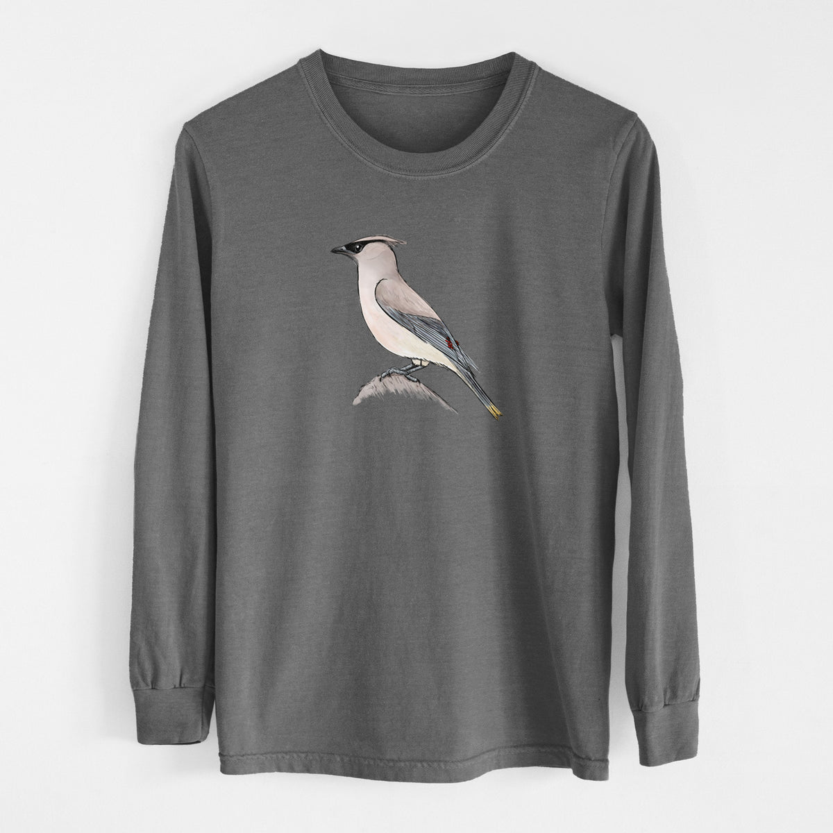 Vibrant Cedar Waxwing - Bombycilla cedrorum - Men&#39;s Heavyweight 100% Cotton Long Sleeve