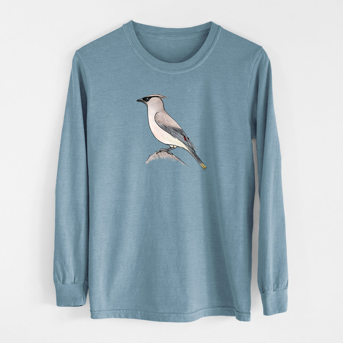 Vibrant Cedar Waxwing - Bombycilla cedrorum - Unisex Comfort Colors 100% Cotton Long Sleeve