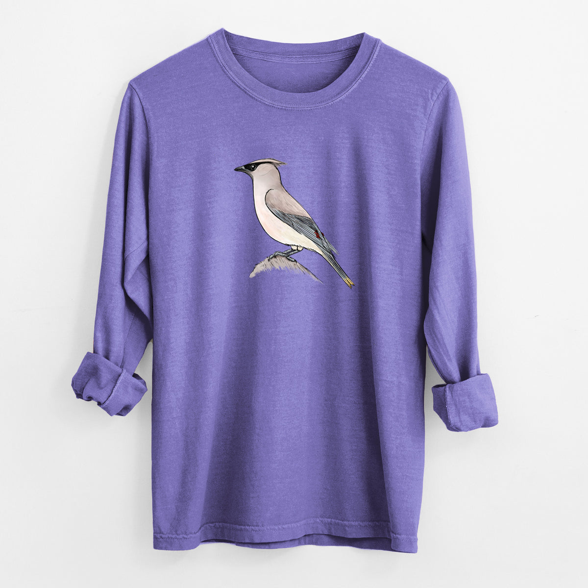 Vibrant Cedar Waxwing - Bombycilla cedrorum - Unisex Comfort Colors 100% Cotton Long Sleeve