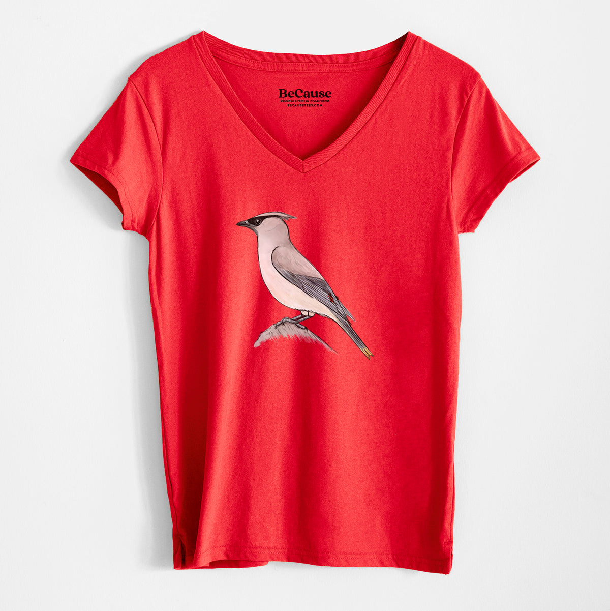 Vibrant Cedar Waxwing - Bombycilla cedrorum - Women&#39;s 100% Recycled V-neck