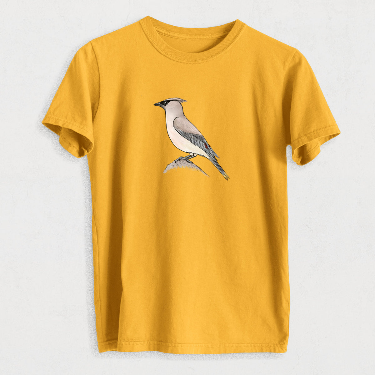Vibrant Cedar Waxwing - Bombycilla cedrorum - Heavyweight Men&#39;s 100% Organic Cotton Tee