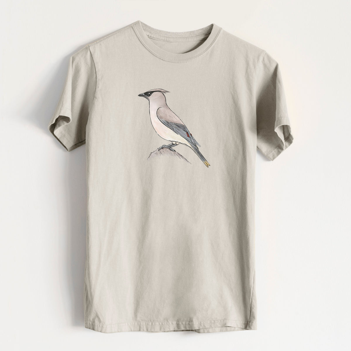 Vibrant Cedar Waxwing - Bombycilla cedrorum - Heavyweight Men&#39;s 100% Organic Cotton Tee