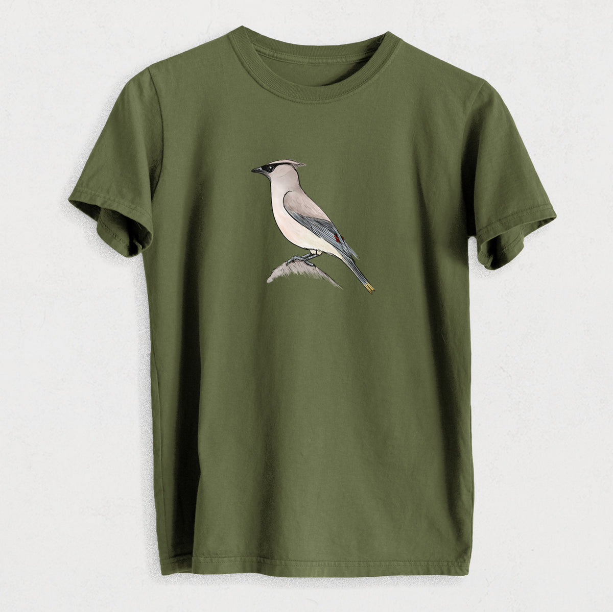 Vibrant Cedar Waxwing - Bombycilla cedrorum - Heavyweight Men&#39;s 100% Organic Cotton Tee