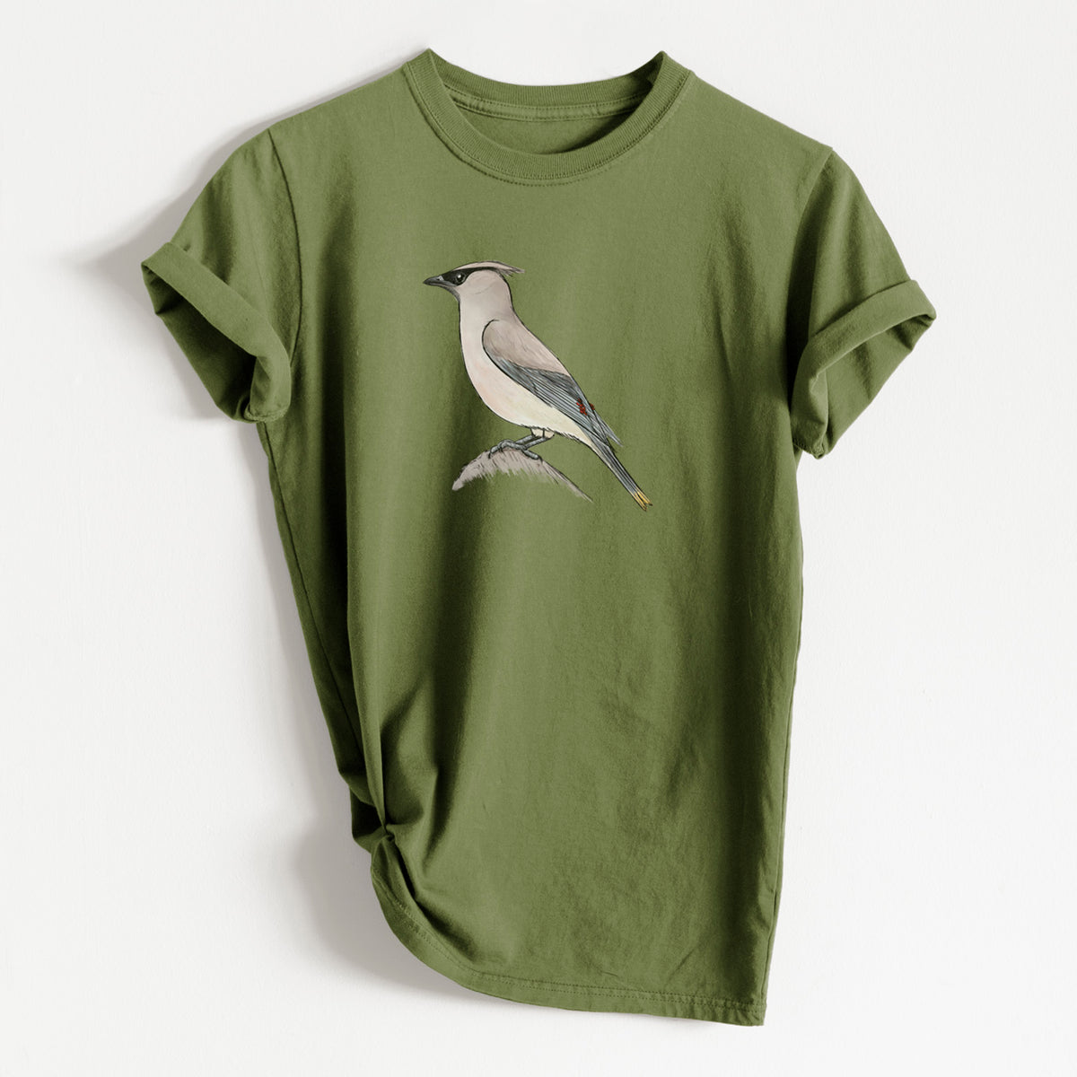 Vibrant Cedar Waxwing - Bombycilla cedrorum - Heavyweight Men&#39;s 100% Organic Cotton Tee