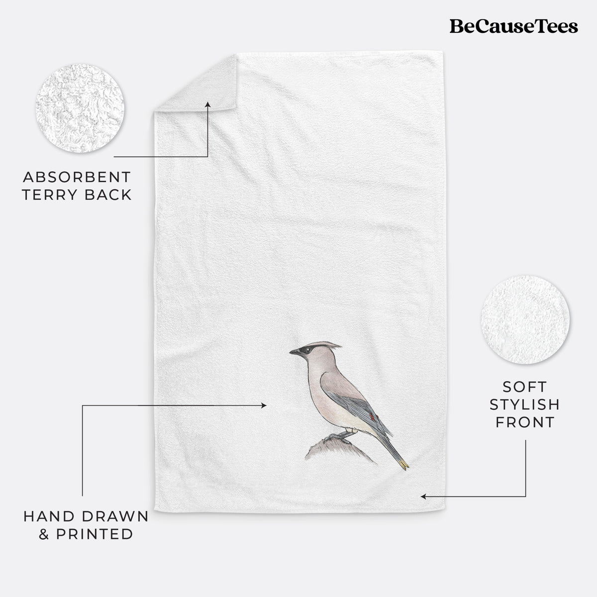 Vibrant Cedar Waxwing - Bombycilla cedrorum Premium Hand Towel