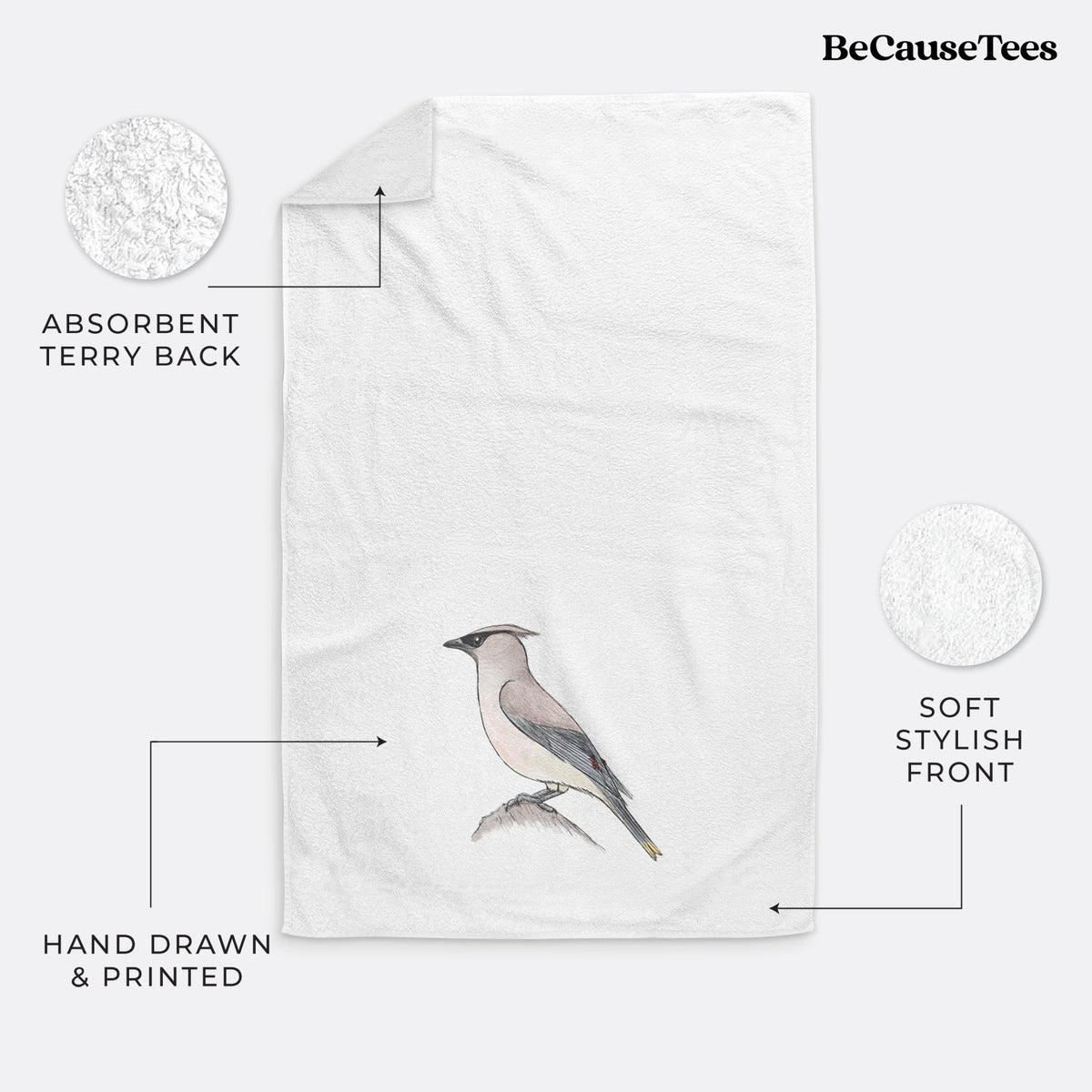 Vibrant Cedar Waxwing - Bombycilla cedrorum Premium Hand Towel