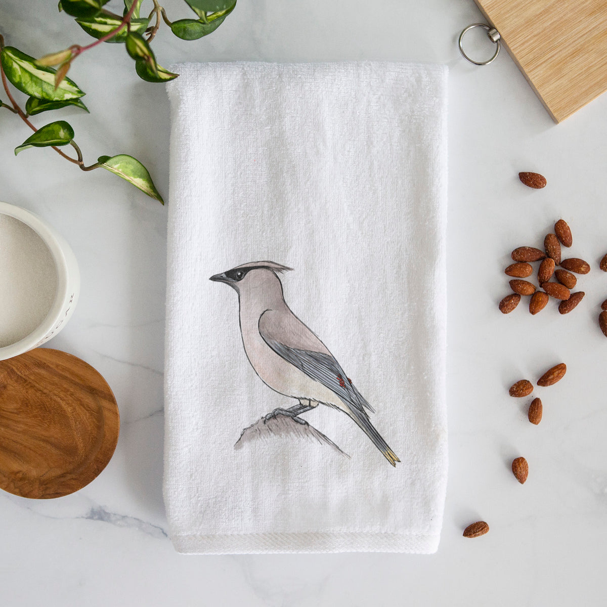 Vibrant Cedar Waxwing - Bombycilla cedrorum Premium Hand Towel