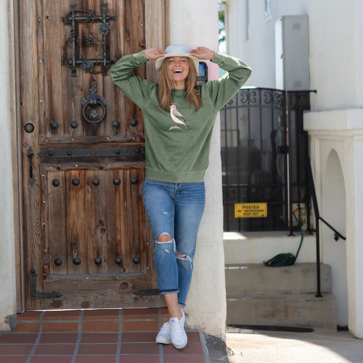 Vibrant Cedar Waxwing - Bombycilla cedrorum - Unisex Pigment Dyed Crew Sweatshirt