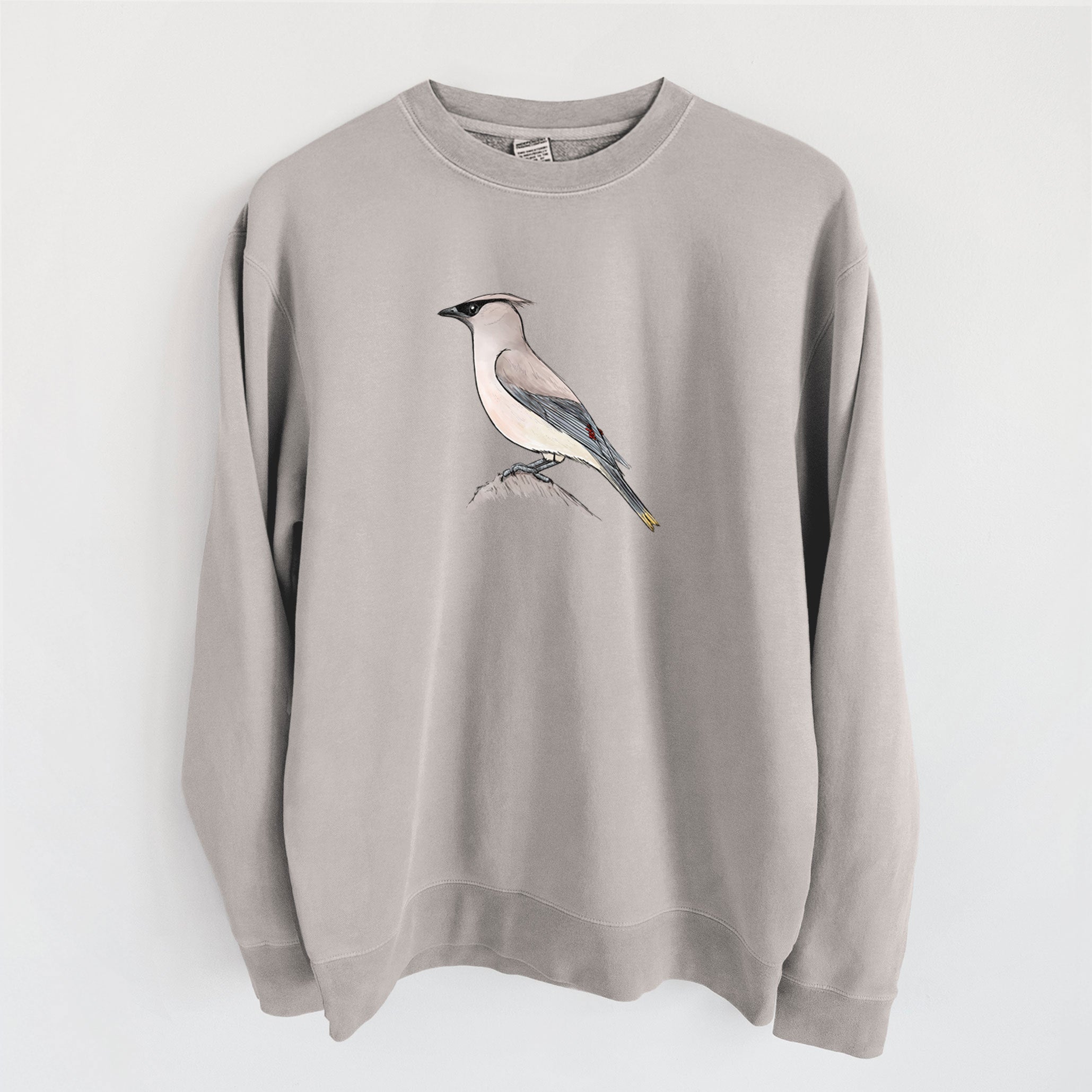 Vibrant Cedar Waxwing - Bombycilla cedrorum - Unisex Pigment Dyed Crew Sweatshirt