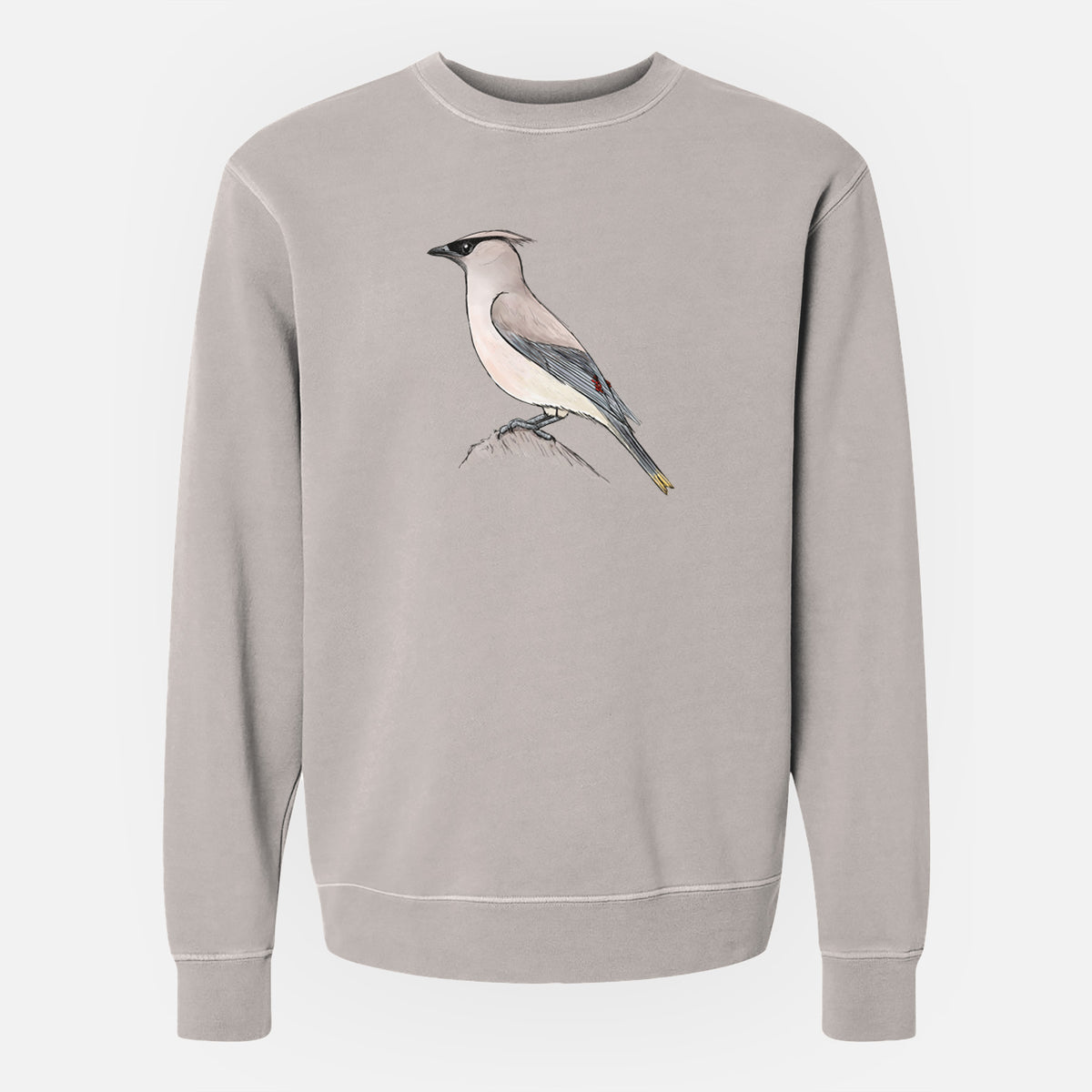 Vibrant Cedar Waxwing - Bombycilla cedrorum - Unisex Pigment Dyed Crew Sweatshirt