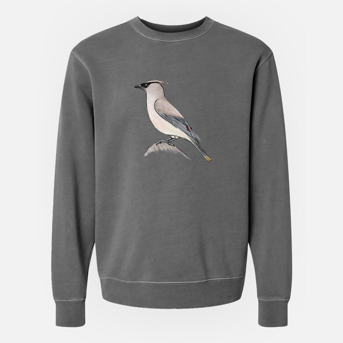 Vibrant Cedar Waxwing - Bombycilla cedrorum - Unisex Pigment Dyed Crew Sweatshirt