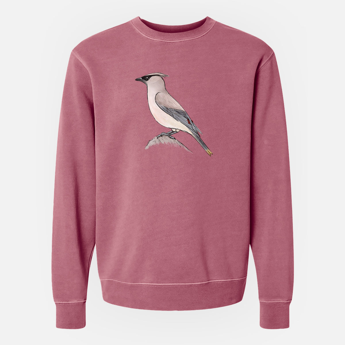 Vibrant Cedar Waxwing - Bombycilla cedrorum - Unisex Pigment Dyed Crew Sweatshirt