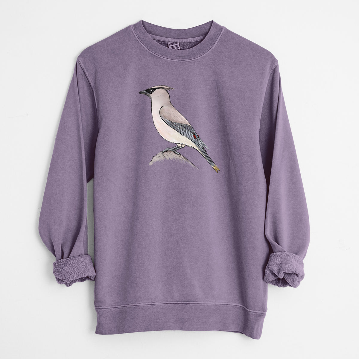 Vibrant Cedar Waxwing - Bombycilla cedrorum - Unisex Pigment Dyed Crew Sweatshirt