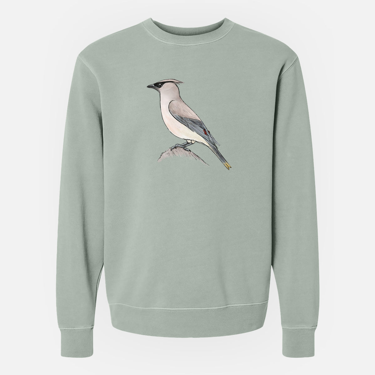 Vibrant Cedar Waxwing - Bombycilla cedrorum - Unisex Pigment Dyed Crew Sweatshirt