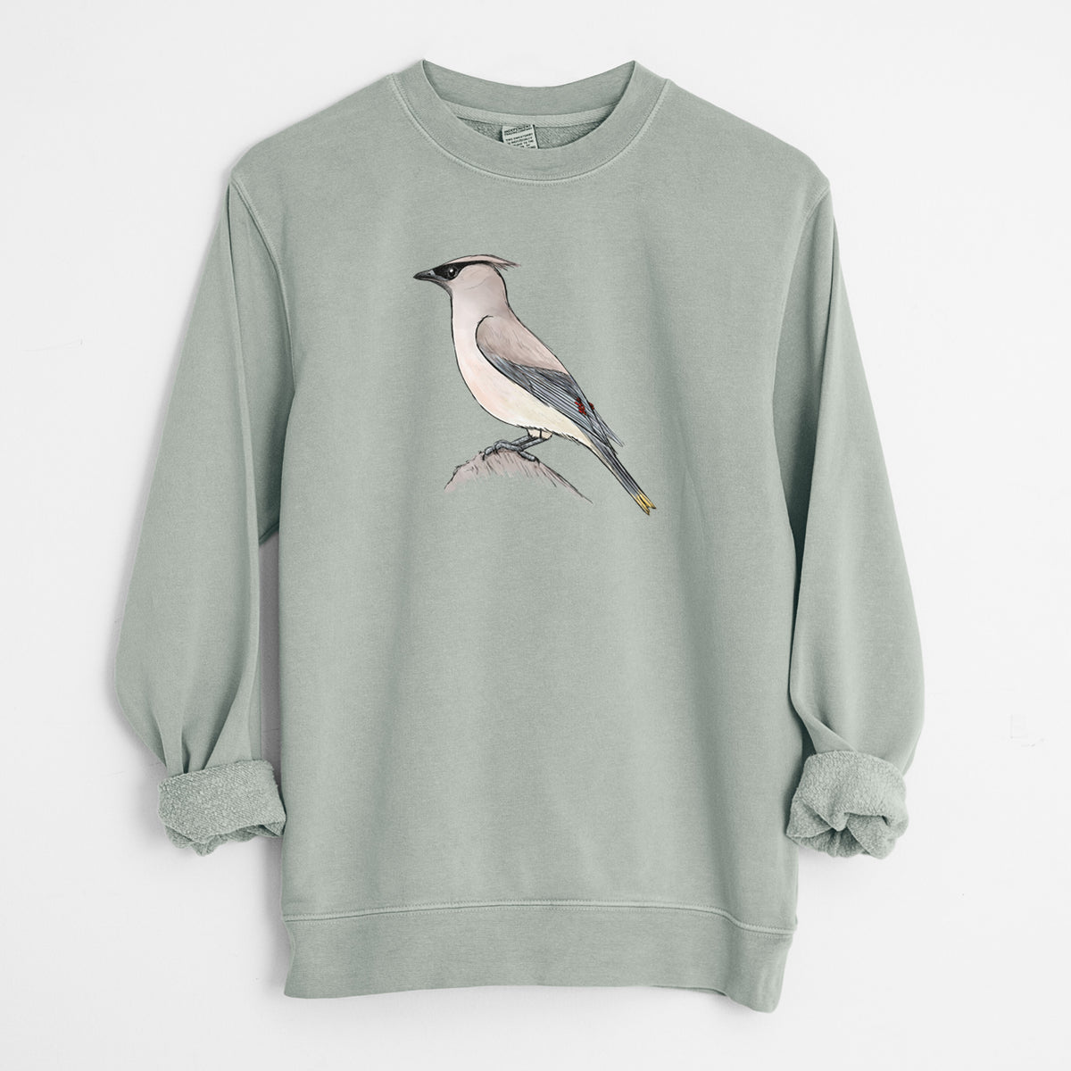 Vibrant Cedar Waxwing - Bombycilla cedrorum - Unisex Pigment Dyed Crew Sweatshirt