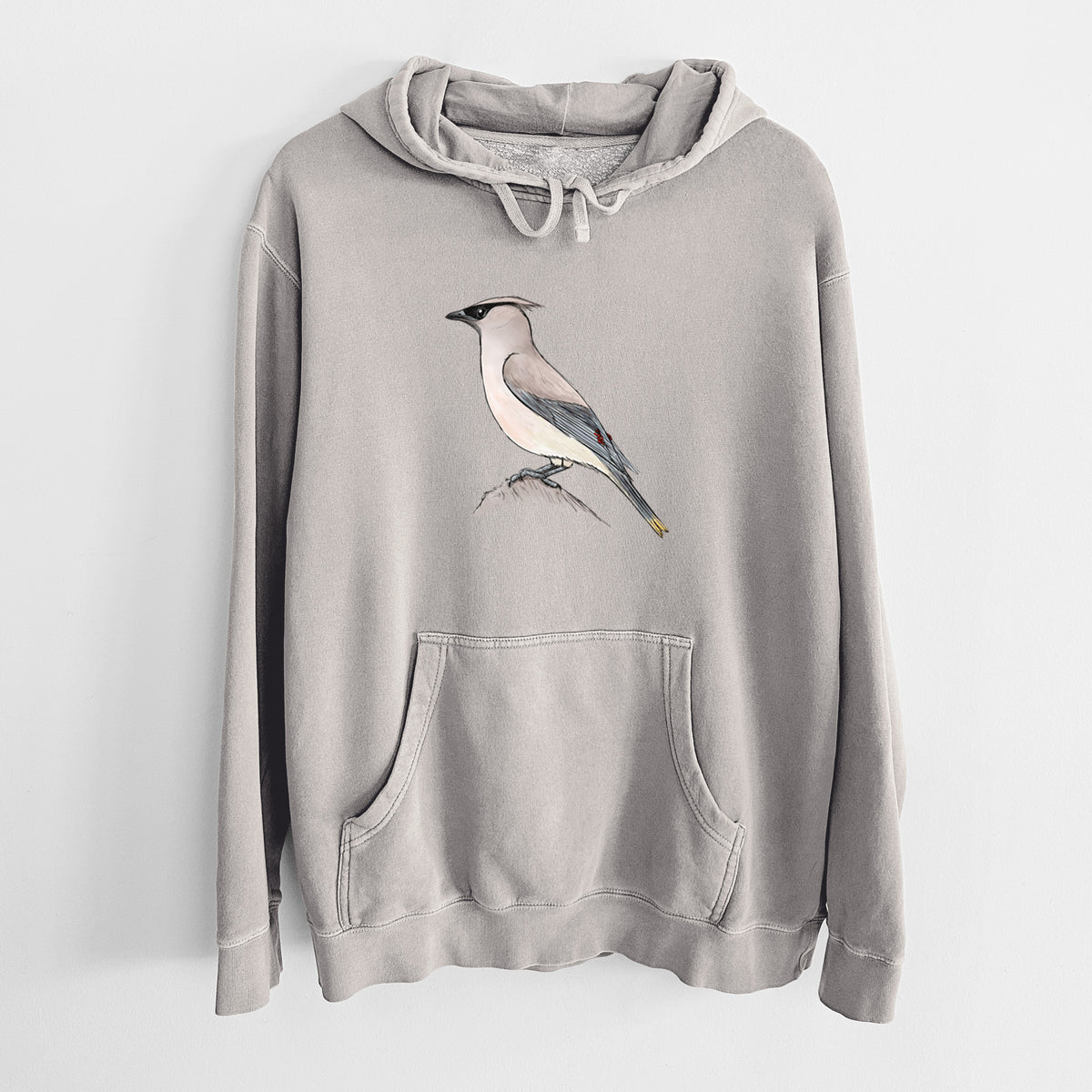 Vibrant Cedar Waxwing - Bombycilla cedrorum - Unisex Pigment Dyed Hoodie