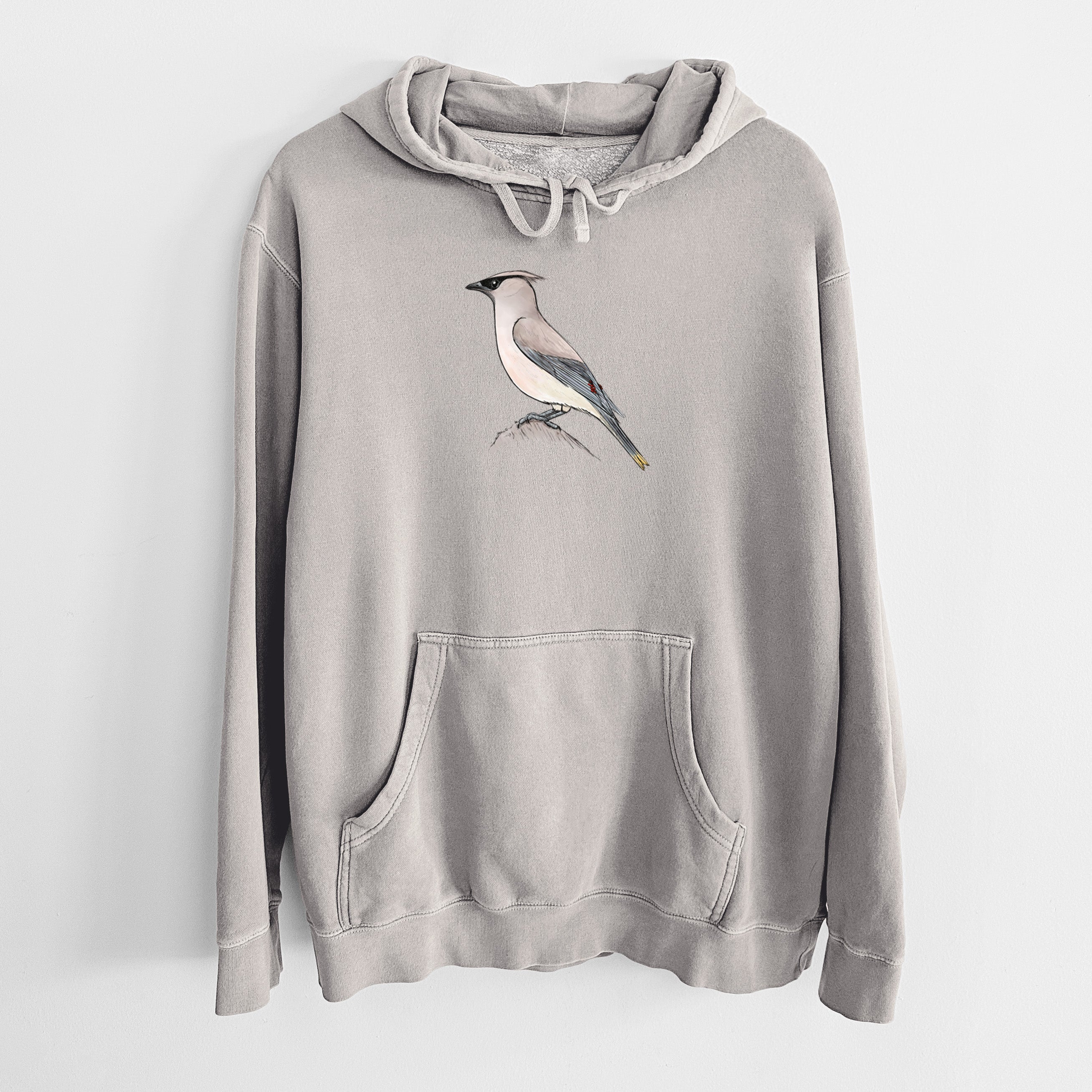 Vibrant Cedar Waxwing - Bombycilla cedrorum - Unisex Pigment Dyed Hoodie