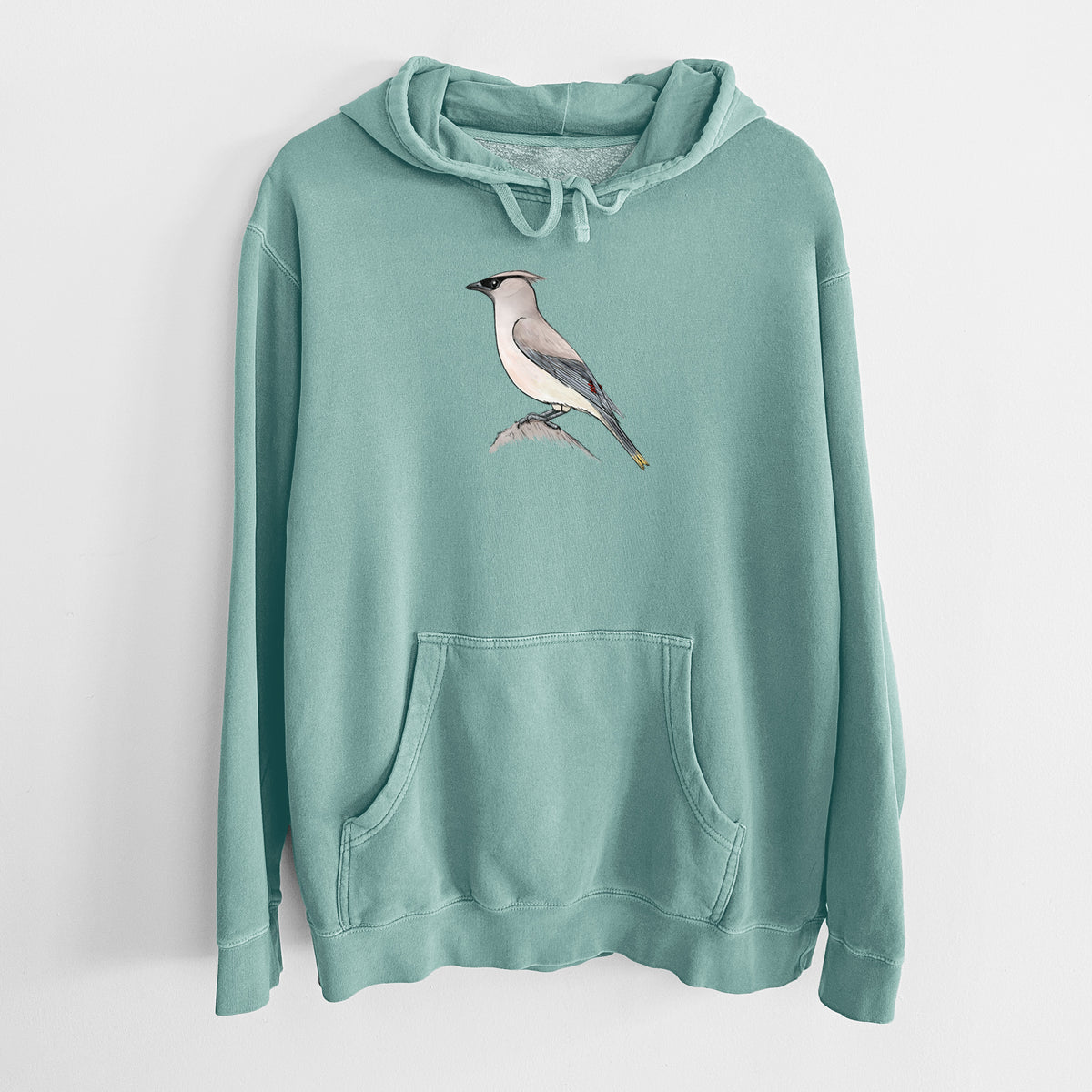 Vibrant Cedar Waxwing - Bombycilla cedrorum - Unisex Pigment Dyed Hoodie
