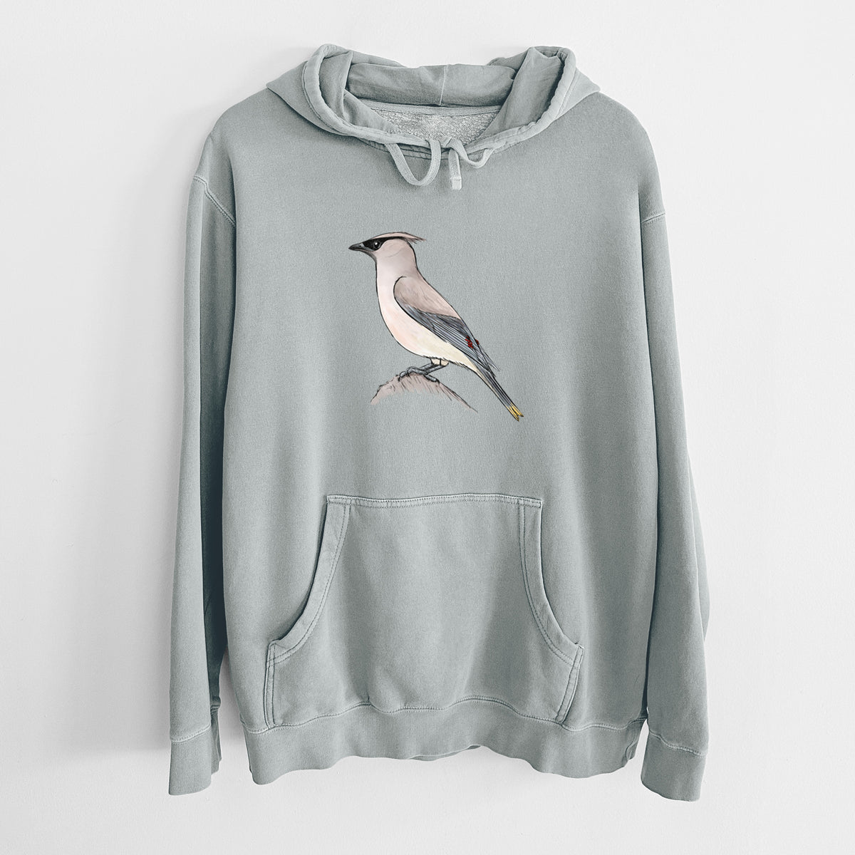 Vibrant Cedar Waxwing - Bombycilla cedrorum - Unisex Pigment Dyed Hoodie