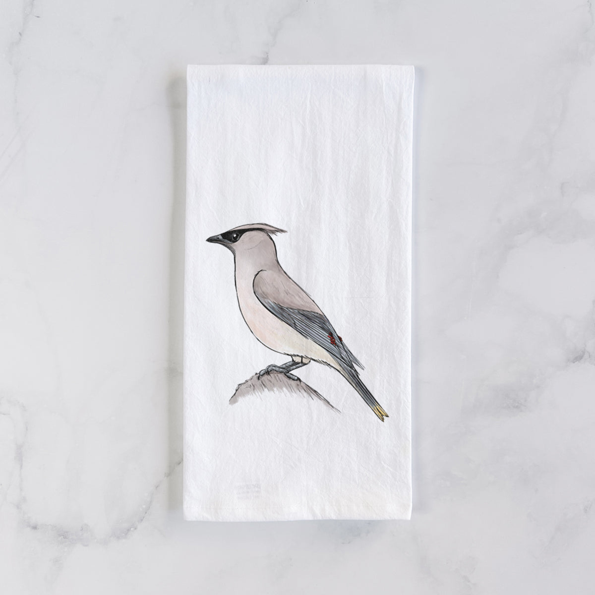 Vibrant Cedar Waxwing - Bombycilla cedrorum Tea Towel