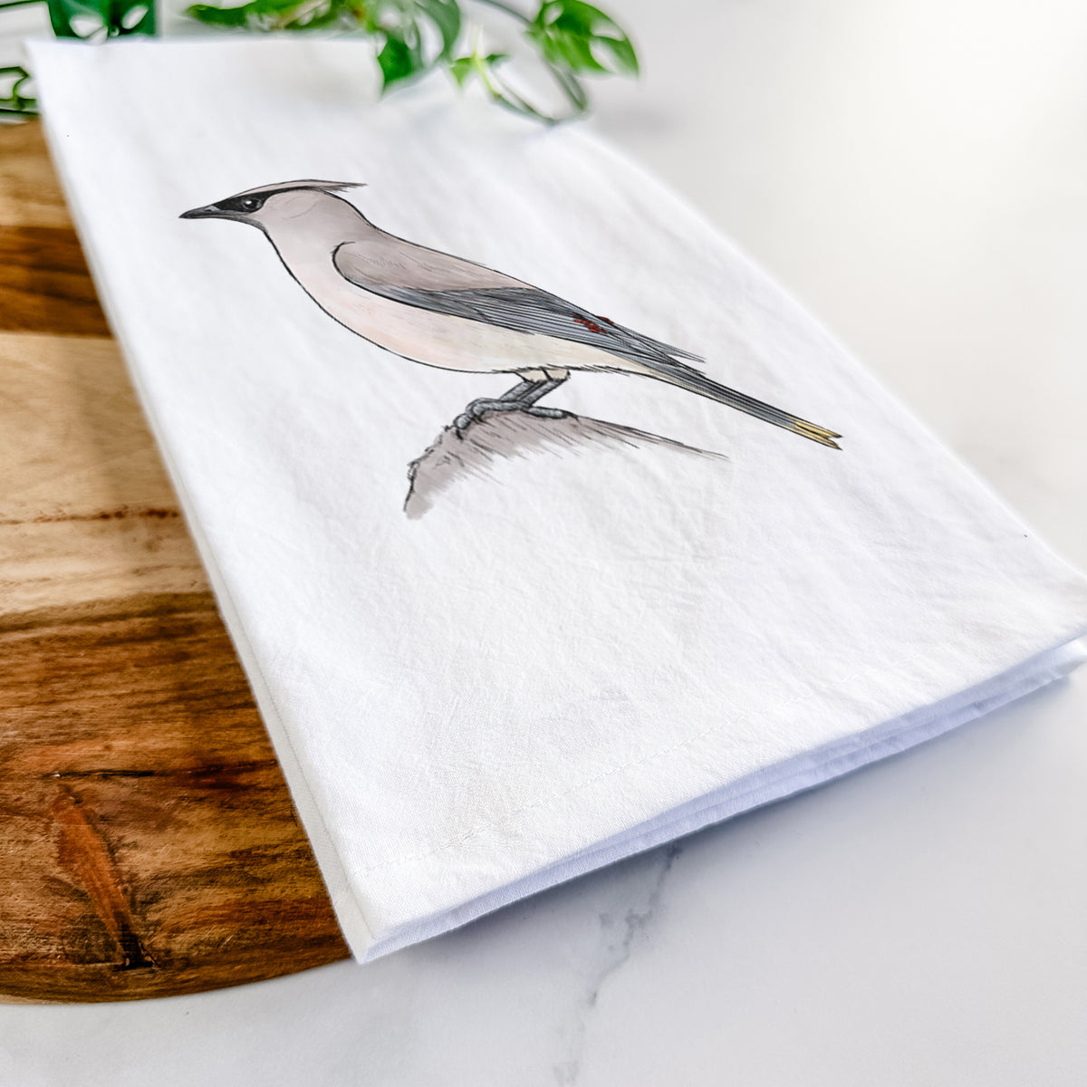 Vibrant Cedar Waxwing - Bombycilla cedrorum Tea Towel