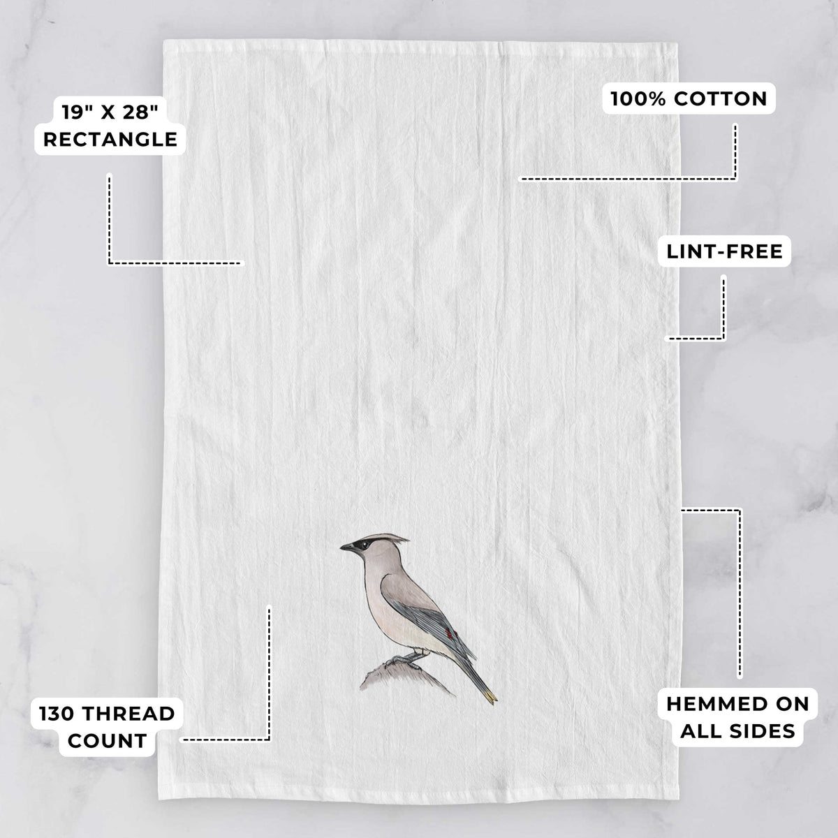 Vibrant Cedar Waxwing - Bombycilla cedrorum Tea Towel