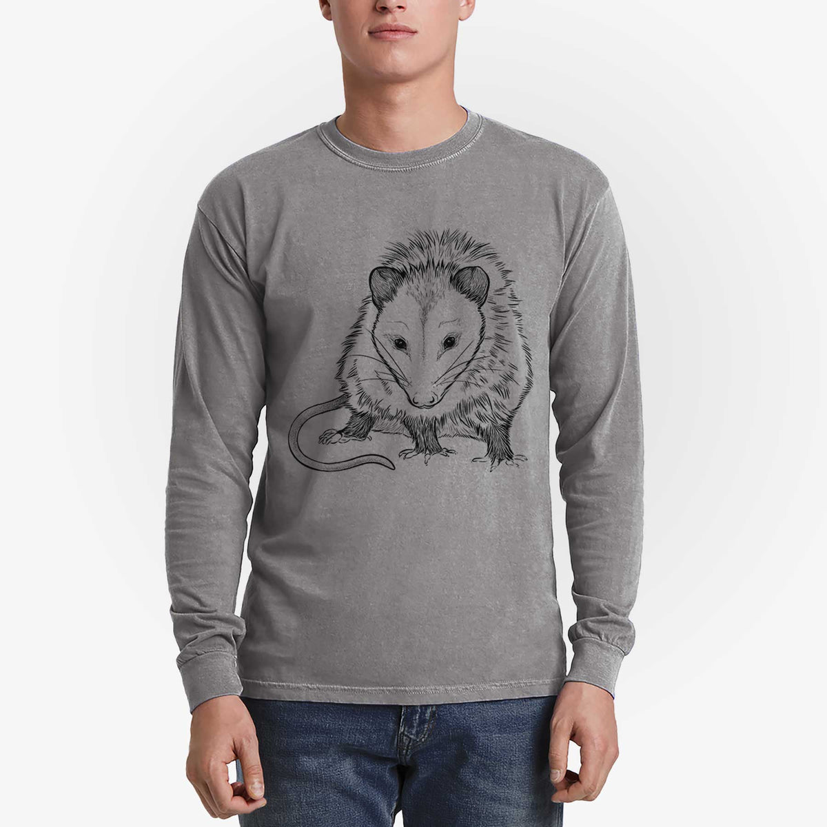 Virginia Opossum - Didelphis virginiana - Men&#39;s Heavyweight 100% Cotton Long Sleeve