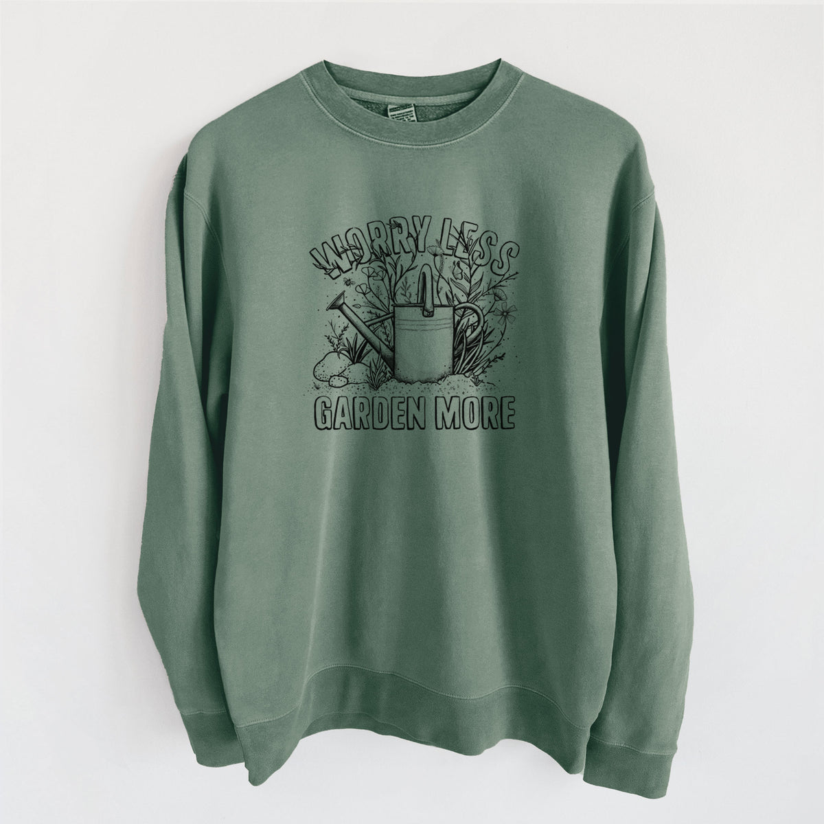 Worry Less — Garden More - Unisex Pigment Dyed Crew Sweatshirt