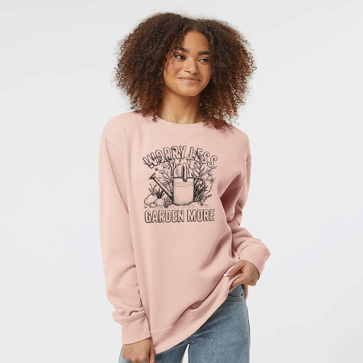 Worry Less — Garden More - Unisex Pigment Dyed Crew Sweatshirt