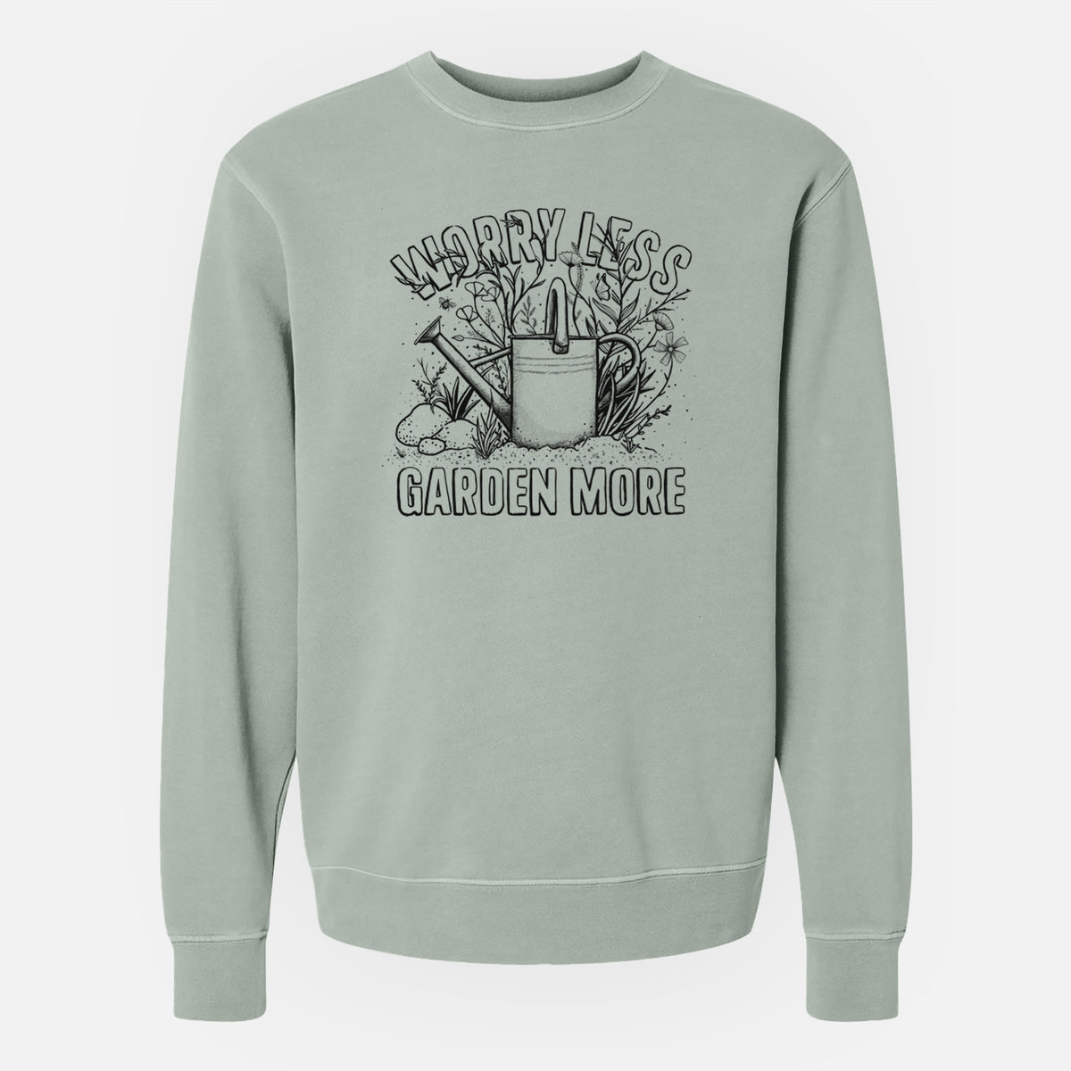 Worry Less — Garden More - Unisex Pigment Dyed Crew Sweatshirt